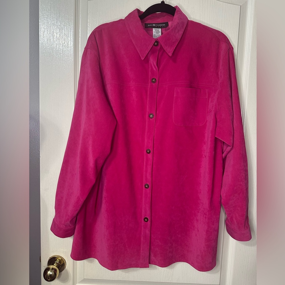 Sag Harbor Soft Suede feel Fuchsia Button-Down Shirt